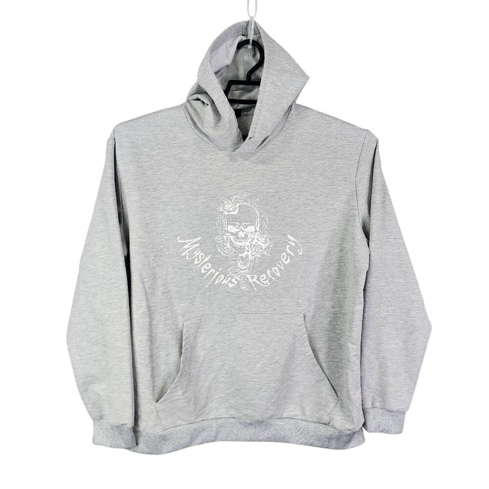 Mens Gray Mysterious Recovery Graphic Hoodie Sweatshirt Long Sleeve Size XL